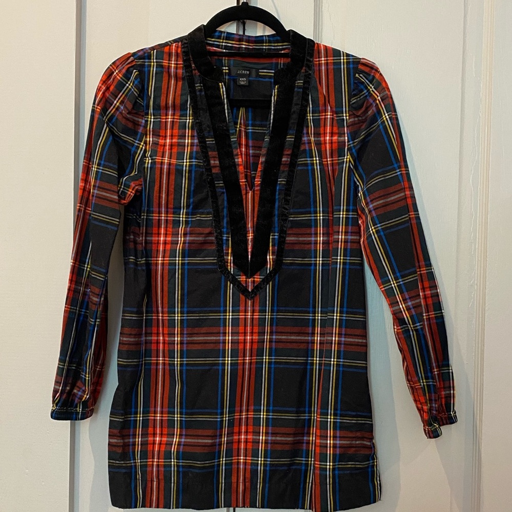 Jcrew Velvet Trim Tartan Plaid Tunic